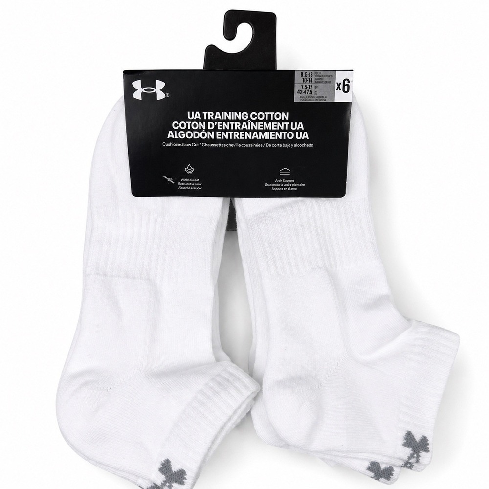 Under Armour Training Cotton Cushioned Low Cut Socks 6 Pair White 1386316-101